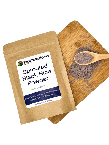 Simply Perfect Powder, black rice, black rice powder, sprouted black rice powder, antioxidant, anthocyanins, high in antioxidants, nutrient dense, high in protein, high in fiber, supplement, nutritional supplement, whole food, nutrient dense whole food, healthy diet, healthy lifestyle, lower cholesterol, lower blood pressure, heart health, improve heart health
