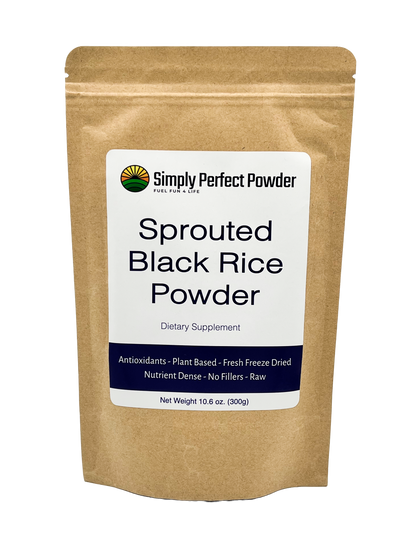 Simply Perfect Powder, black rice, black rice powder, sprouted black rice powder, antioxidant, anthocyanins, high in antioxidants, nutrient dense, high in protein, high in fiber, supplement, nutritional supplement, whole food, nutrient dense whole food, healthy diet, healthy lifestyle, lower cholesterol, lower blood pressure, heart health, improve heart health